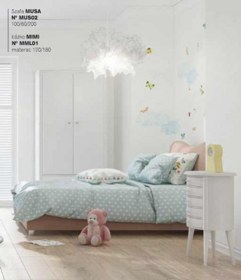 Kinderkamer Kinderbed Bed Nachtkastje Kledingkast Hout meubels Wit Set van 3 stuks