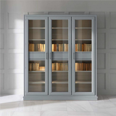 Grijze boekenkast met glazen deuren - Stijlvolle opslagoplossing voor uw boekencollectie