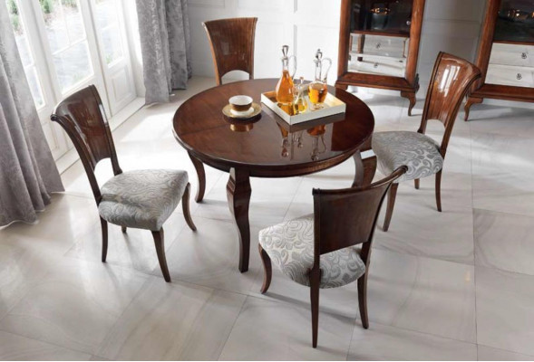 Ronde eettafel hoogglans bruine tafel eetkamerset eetkamerset stoelen 5-delig.