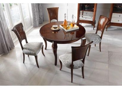 Ronde eettafel hoogglans bruine tafel eetkamerset eetkamerset stoelen 5-delig.