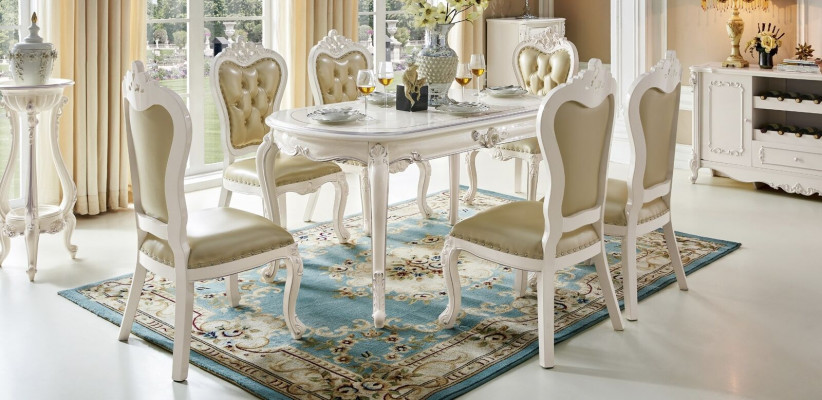 Klassieke tafel eetset armstoel barok eetkamer groep 5-delig massief hout