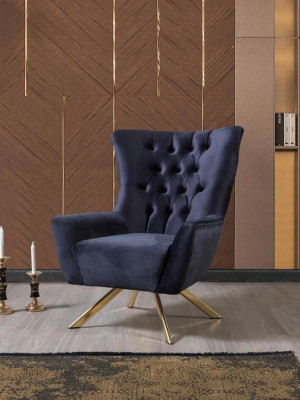 Luxe blauwe Chesterfield fauteuil met fluwelen bekleding voor de woonkamer