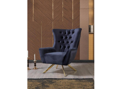 Luxe blauwe Chesterfield fauteuil met fluwelen bekleding voor de woonkamer