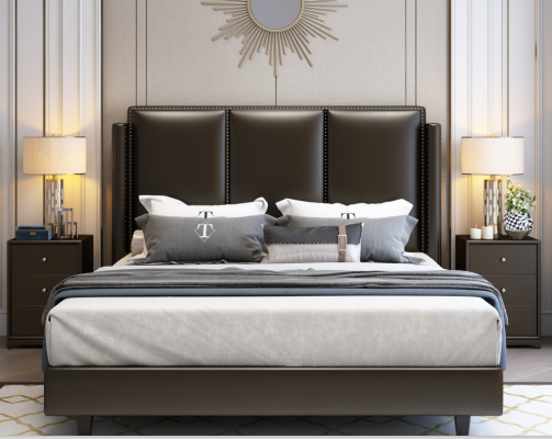 Modern Style Bed Tweepersoonsbed Slaapkamer Lederen Bekleding Textiel Tweepersoonsbedden