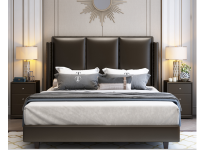 Modern Style Bed Tweepersoonsbed Slaapkamer Lederen Bekleding Textiel Tweepersoonsbedden