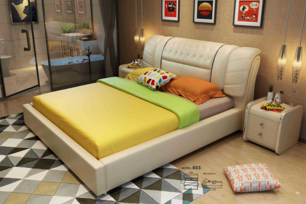 Ontwerper Bed Chesterfield Bedden Textiel Leder Hotel Luxe Bekleding Fluweel Stof