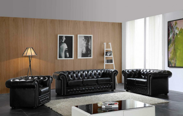 Chesterfield leren bank bank bank stof stoel set gestoffeerd garnituur 3+2 zitter
