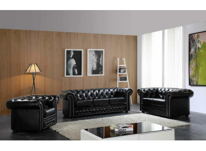 Chesterfield leren bank bank bank stof stoel set gestoffeerd garnituur 3+2 zitter