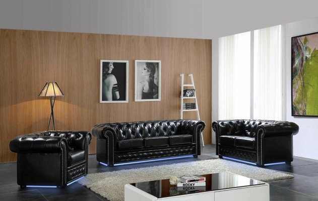 Chesterfield leren bank bank bank stof stoel set gestoffeerd garnituur 3+2 zitter