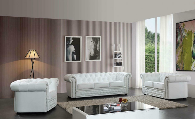 Chesterfield leren bank bank bank stof stoel set gestoffeerd garnituur 3+2 zitter