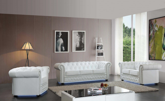 Chesterfield Design Luxe gestoffeerde bankstel van leer, 3-zits #606.