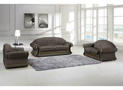 Klassieke designer 3-zits Chesterfield lederen bankstel gestoffeerde zitting zonder 2+1 nieuw