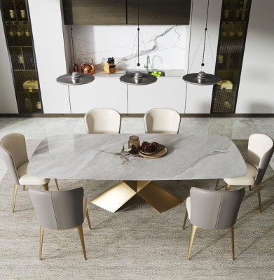Luxe eettafels Tafels Ontwerp Tafel Roestvrij staal Steen Meubels Eetkamer Modern Kolom