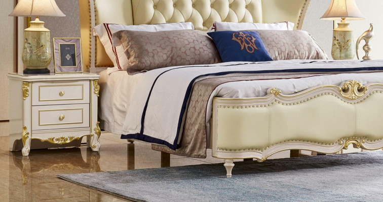 Chesterfield bed nachtkastje 3-delig set bedden slaapkamer leer massief hout