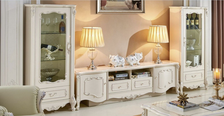 Ontwerp Vitrine Sideboard 2x Kast rtv Woonkamer Dressoir 3-delige Massief hout