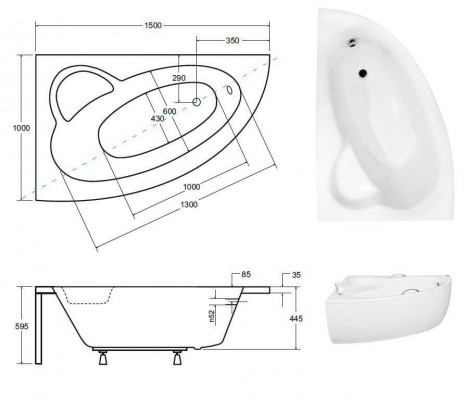 Ongelijke badkamerhoekbad ontwerp badkuipen wit.
