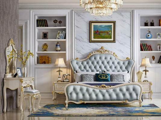 Chesterfield set Nachtkastje 2x massief hout luxe 3-delig 180x200cm design