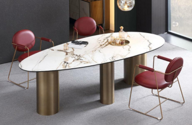 Eetkamer meubelen Roestvrij staal Ovaal Eettafel Tafel Ontwerp Tafels Luxe meubelen Rond Nieuw