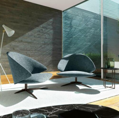 Moderne bank met 1 zitplaats, gestoffeerde zitting van textiel en leer, banken, bankstellen, sofa.