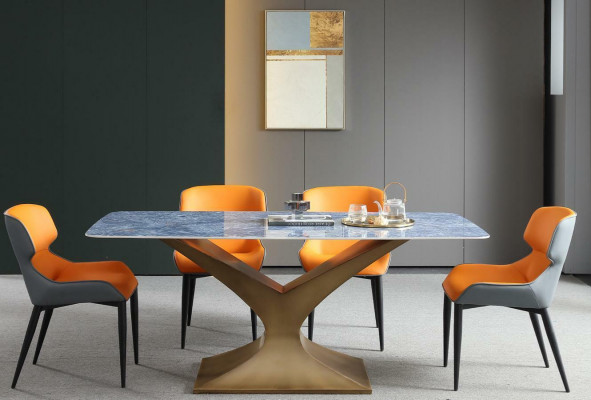 Luxe eettafel van metaal roestvrij staal tafels meubels zuiltje tafel eettafels marmer stijl