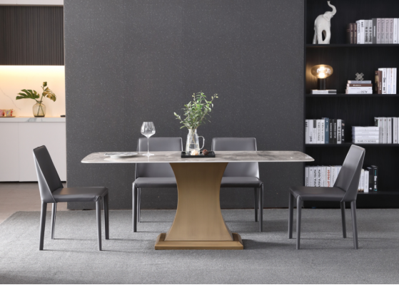 Luxe eettafel van metaal roestvrijstalen tafels meubels kolomtafel marmeren stijl eettafels.