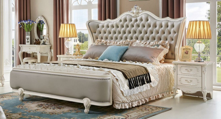 Luxe Chesterfield barok bed nachtkastje 3-delige slaapkamer sets massief hout