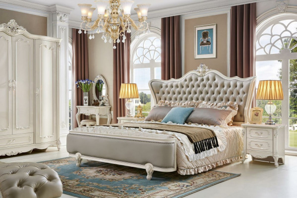 Luxe Chesterfield barok bed nachtkastje 3-delige slaapkamer sets massief hout