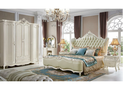 Luxe bed 2x nachtkastje slaapkamerset klassieke meubels 3-delig massief hout