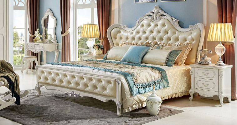 Klassiek tweepersoonsbed Barok hotel bedden Gestoffeerd bed Chesterfield massief hout