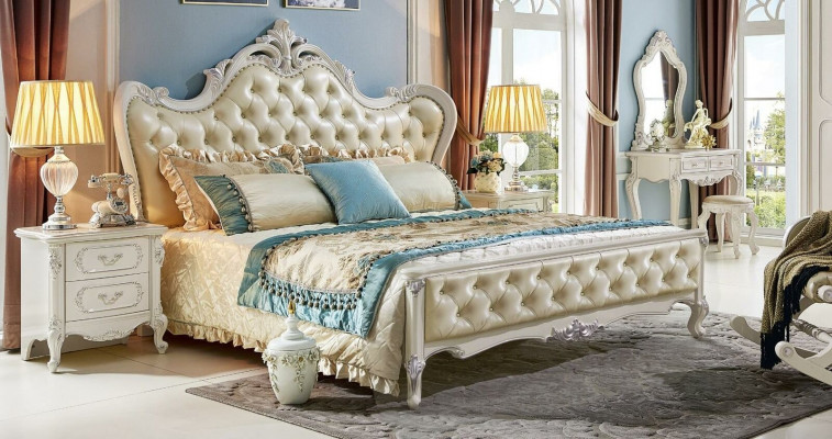 Klassiek tweepersoonsbed Barok hotel bedden Gestoffeerd bed Chesterfield massief hout