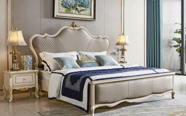 Bed 3-delig set x2 nachtkastjes Luxe slaapkamer Klassieke bedden Massief hout