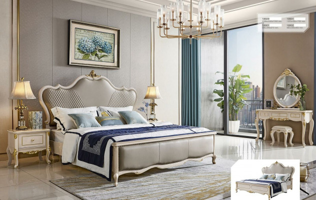 Bed 3-delig set x2 nachtkastjes Luxe slaapkamer Klassieke bedden Massief hout