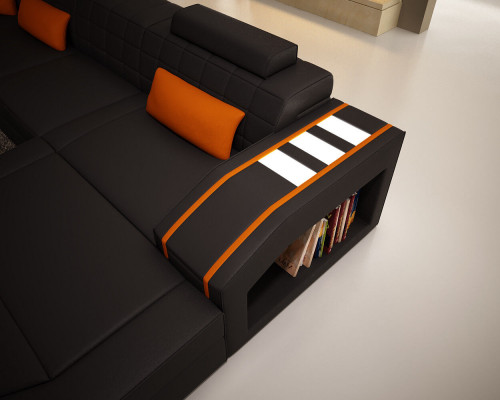 Verlichte woonkamer lederen bank bank hoekbank modulaire bank groot