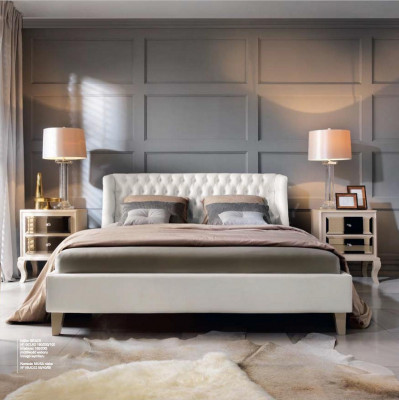 Luxe slaapkamer bed nachtkastje set tweepersoonsbed bedden 3-delig modern wit