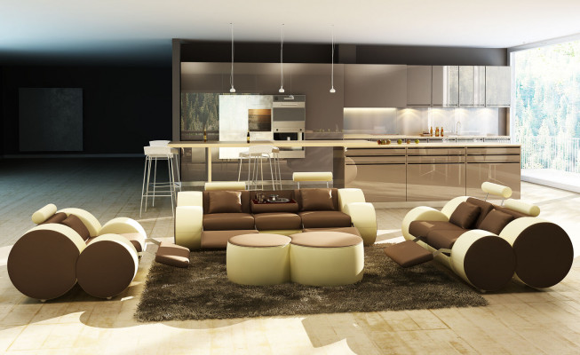 Designer gestoffeerd bankstel set XXL leren bank 3+2+1 Moderne bankstellen