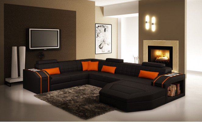 Woonlandschap Woonkamer Hoekbank Lederen Bank Bank Bekleding Set