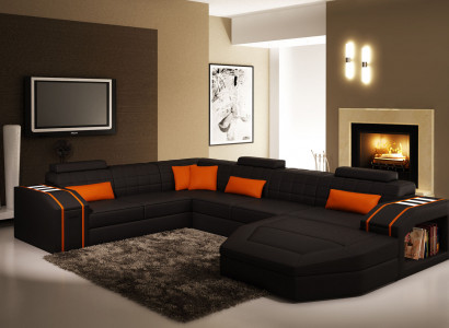 Woonlandschap Woonkamer Hoekbank Lederen Bank Bank Bekleding Set