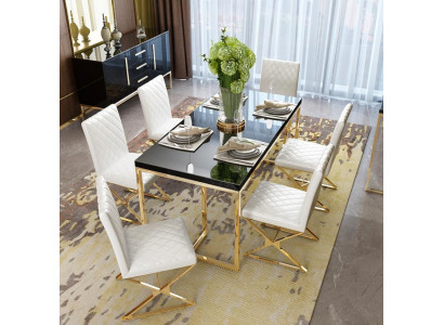 Luxe eettafel eetkamer meubels inrichting tafel metaal goud eettafels
