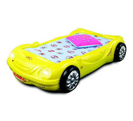 Kinderkamer bed kinderbed auto racebed in geel met licht matras lattenbodem