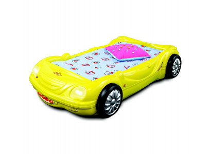 Kinderkamer bed kinderbed auto racebed in geel met licht matras lattenbodem
