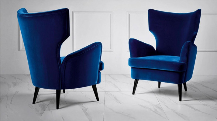 Fauteuil Armstoel Oorfauteuil 1-zits zit Stof Luxe Woonkamer Modern Blauw