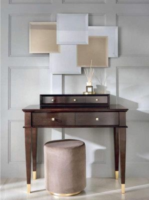 Kaptafel kruk Consoletafel Luxe houten secretaire Bruin Slaapkamer 2-delig