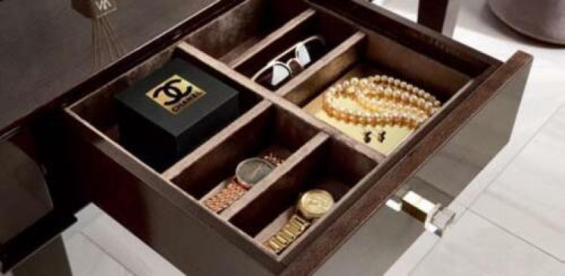 Kaptafel kruk Consoletafel Luxe houten secretaire Bruin Slaapkamer 2-delig