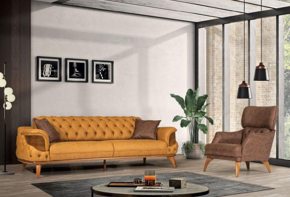 Driepersoons leren bankstel banken bankstellen luxe bank Chesterfield West-USA geel