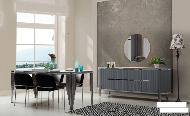 Eetkamerset Luxe Eettafel Stoel Groep Garnituur Hout Tafel Dressoir Set 6-delig.