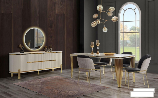 Eetkamerset Luxe eettafel 4x stoelen Eetgroep Tafel roestvrij staal Compleet set 5-delig