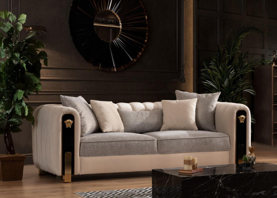 Luxe gestoffeerde 3-zitsbank in beige in eigentijdse stijl