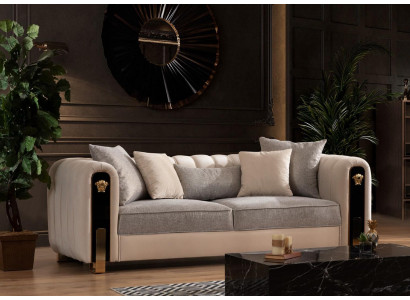 Luxe gestoffeerde 3-zitsbank in beige in eigentijdse stijl