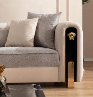 Luxe gestoffeerde 3-zitsbank in beige in eigentijdse stijl
