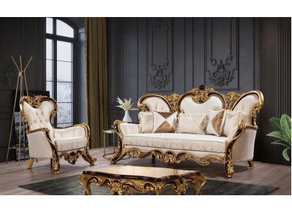 Sofaset 3+1 Zits Goud Salontafel Klassiek Woonkamerset 3-delig.
